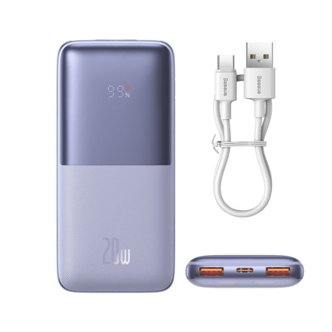 Powerbank Bipow Pro 10000mAh 20W z kablem USB USB-C 3A 0.3m fioletowy BASEUS