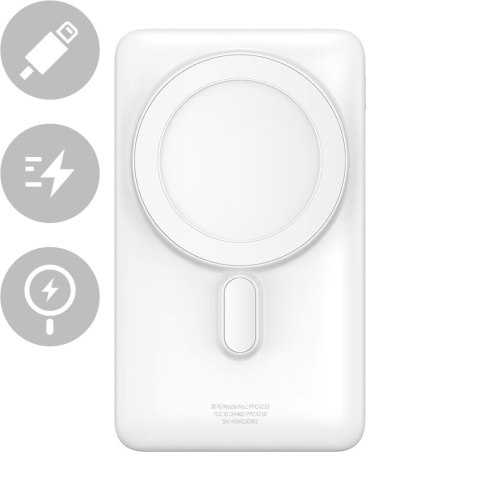 Powerbank z bezprzewodowym ładowaniem MagSafe 10000mAh 20W kabel USB-C 0.5m biały BASEUS