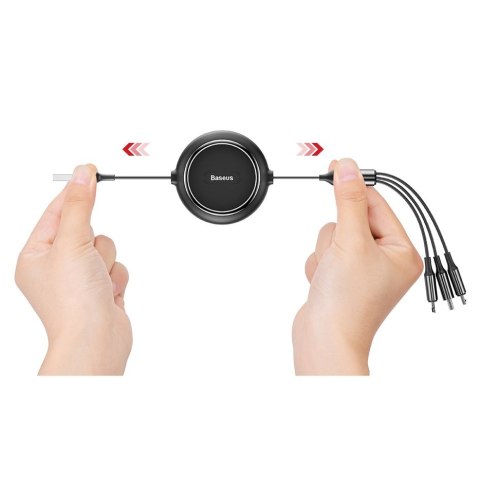 Rozwijany kabel przewód 3w1 USB microUSB Iphone Lightning USB-C 3.5A 35cm 120cm czarny BASEUS