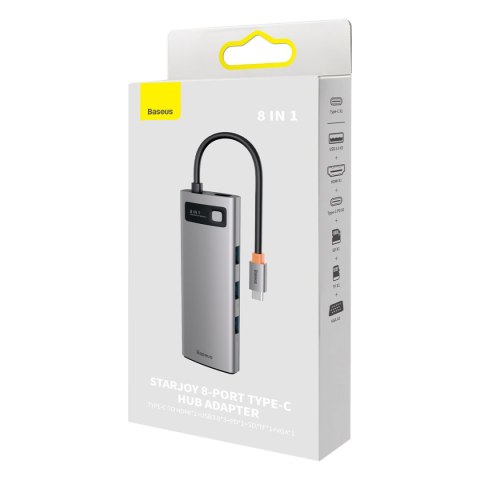 Stacja dokująca HUB 8w1 USB-C 1xHDMI 3xUSB 3.2 1xPower Delivery czytnik kart SD czytnik kart TF VGA szary BASEUS