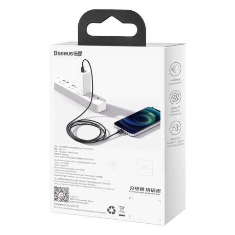 Superior kabel przewód USB-C Iphone Lightning do szybkiego ładowania 20W 1m czarny BASEUS