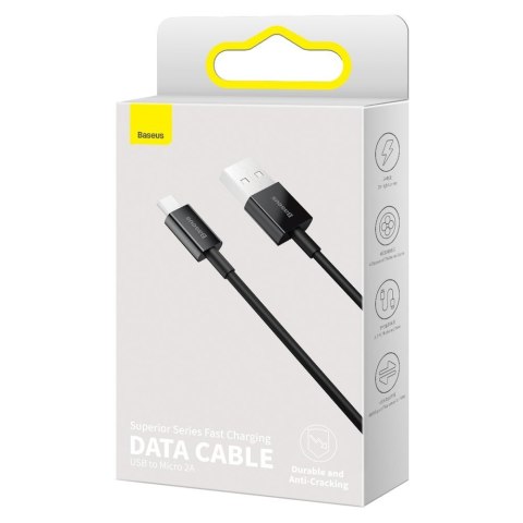 Superior kabel przewód USB microUSB do szybkiego ładowania 2A 1m czarny BASEUS