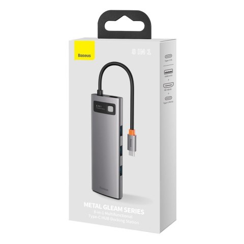 Wielofunkcyjny HUB 8w1 USB USB-C PD 100W HDMI czytnik kart SD i microSD 3x USB 3.2 RJ45 Szary BASEUS