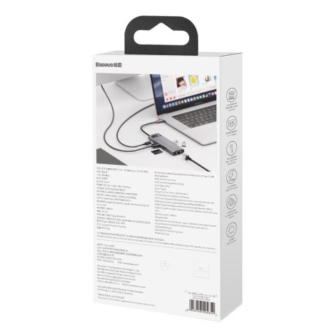 Wielofunkcyjny HUB 8w1 USB USB-C PD 100W HDMI czytnik kart SD i microSD 3x USB 3.2 RJ45 Szary BASEUS