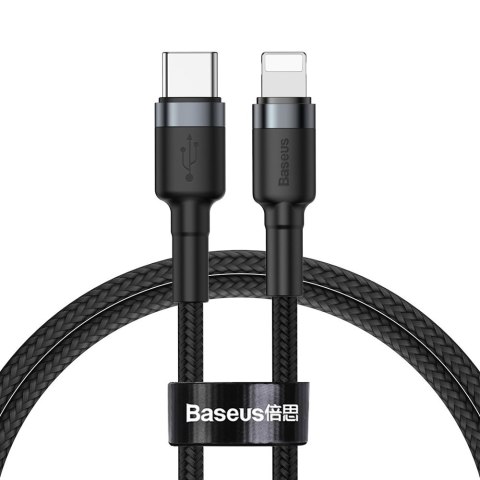 Wytrzymały nylonowy kabel przewód USB-C PD Iphone Lightning 18W QC3.0 1m czarny-szary BASEUS