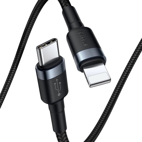 Wytrzymały nylonowy kabel przewód USB-C PD Iphone Lightning 18W QC3.0 1m czarny-szary BASEUS