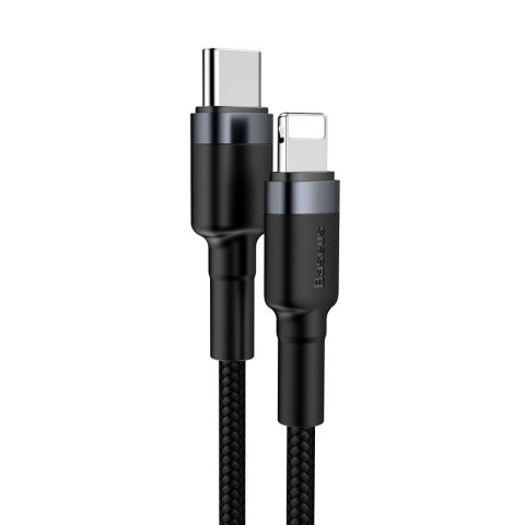 Wytrzymały nylonowy kabel przewód USB-C PD Iphone Lightning 18W QC3.0 1m czarny-szary BASEUS