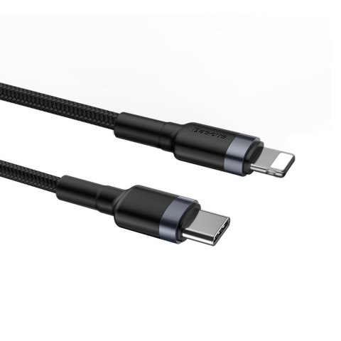 Wytrzymały nylonowy kabel przewód USB-C PD Iphone Lightning 18W QC3.0 1m czarny-szary BASEUS