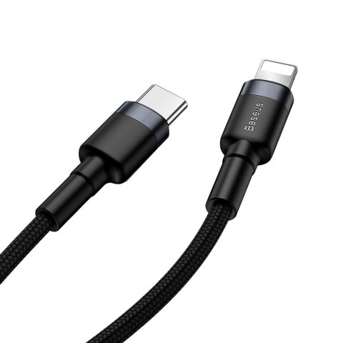 Wytrzymały nylonowy kabel przewód USB-C PD Iphone Lightning 18W QC3.0 1m czarny-szary BASEUS