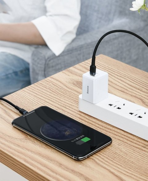 Wytrzymały nylonowy kabel przewód USB-C PD Iphone Lightning 18W QC3.0 1m czarny-szary BASEUS