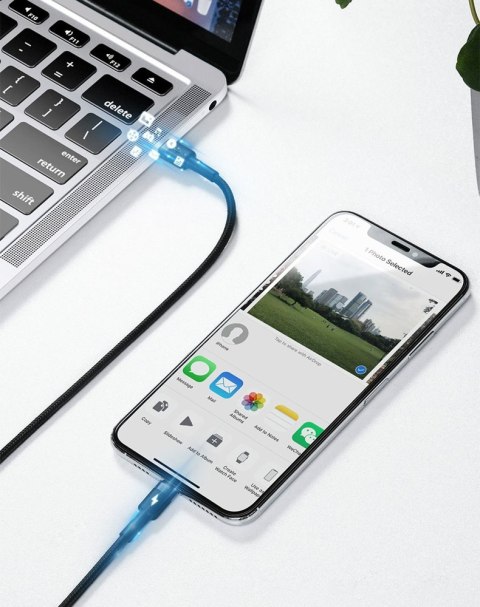 Wytrzymały nylonowy kabel przewód USB-C PD Iphone Lightning 18W QC3.0 1m czarny-szary BASEUS