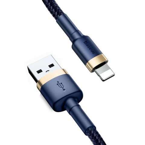 Wytrzymały nylonowy kabel przewód USB Iphone Lightning QC3.0 1.5A 2M niebieski BASEUS