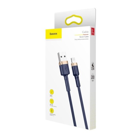 Wytrzymały nylonowy kabel przewód USB Iphone Lightning QC3.0 1.5A 2M niebieski BASEUS