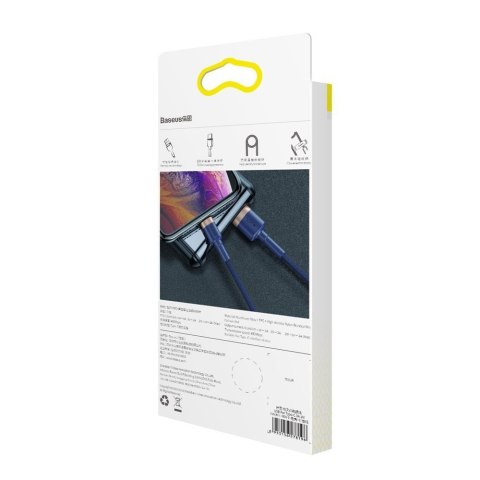 Wytrzymały nylonowy kabel przewód USB Iphone Lightning QC3.0 1.5A 2M niebieski BASEUS