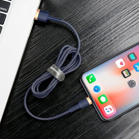 Wytrzymały nylonowy kabel przewód USB Iphone Lightning QC3.0 1.5A 2M niebieski BASEUS