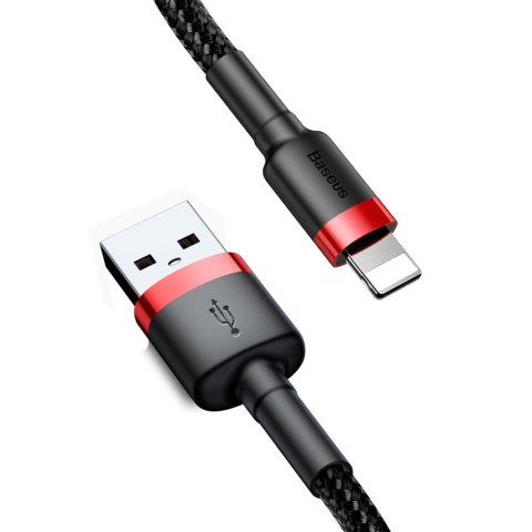 Wytrzymały nylonowy kabel przewód USB Iphone Lightning QC3.0 2A 3M czarno-czerwony BASEUS