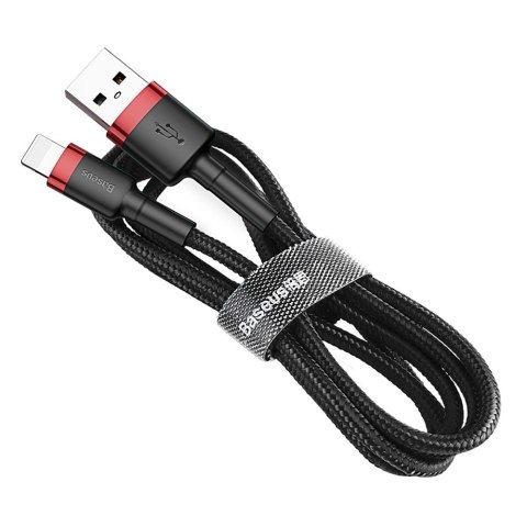 Wytrzymały nylonowy kabel przewód USB Iphone Lightning QC3.0 2A 3M czarno-czerwony BASEUS