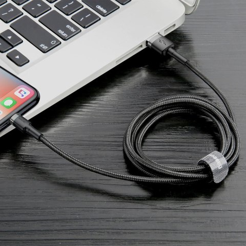 Wytrzymały nylonowy kabel przewód USB Iphone Lightning QC3.0 2A 3M czarno-szary BASEUS