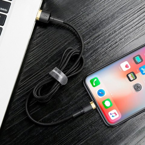 Wytrzymały nylonowy kabel przewód USB Iphone Lightning QC3.0 2A 3M czarno-złoty BASEUS