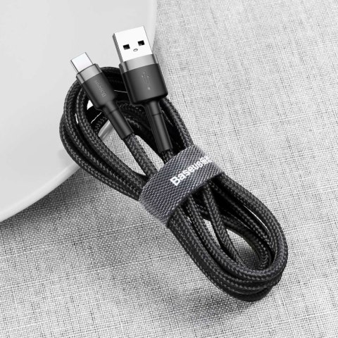 Wytrzymały nylonowy kabel przewód USB USB-C 2A 3M czarno-szary BASEUS