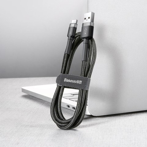 Wytrzymały nylonowy kabel przewód USB USB-C 2A 3M czarno-szary BASEUS