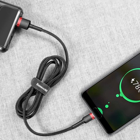 Wytrzymały nylonowy kabel przewód USB USB-C QC3.0 2A 3M czarno-czerwony BASEUS