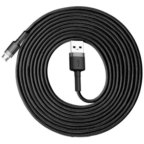 Wytrzymały nylonowy kabel przewód USB microUSB 2A 3M czarno-szary BASEUS