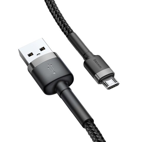 Wytrzymały nylonowy kabel przewód USB microUSB 2A 3M czarno-szary BASEUS