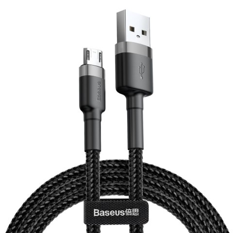 Wytrzymały nylonowy kabel przewód USB microUSB 2A 3M czarno-szary BASEUS