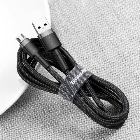 Wytrzymały nylonowy kabel przewód USB microUSB 2A 3M czarno-szary BASEUS