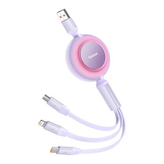 Zwijany kabel przewód 3w1 USB microUSB + Iphone Lightning + USB-C 66W 1.1m fioletowy BASEUS