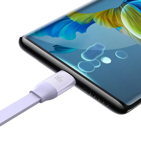 Zwijany kabel przewód 3w1 USB microUSB + Iphone Lightning + USB-C 66W 1.1m fioletowy BASEUS