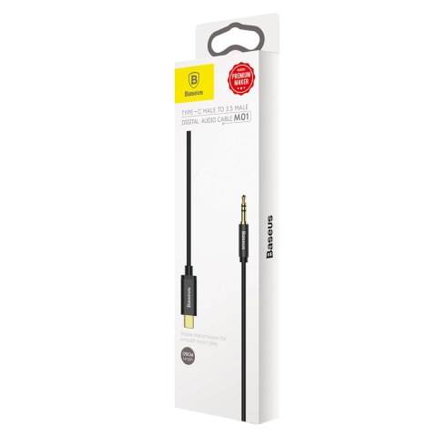 Kabel audio stereo przejścióka AUX 3.5mm Mini Jack - USB-C 120cm - czarny BASEUS