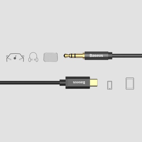 Kabel audio stereo przejścióka AUX 3.5mm Mini Jack - USB-C 120cm - czarny BASEUS