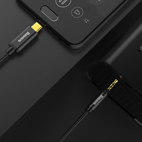 Kabel audio stereo przejścióka AUX 3.5mm Mini Jack - USB-C 120cm - czarny BASEUS