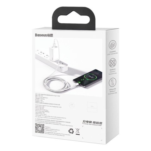 Kabel przewód Superior USB - USB-C 66W 6A 1m - biały BASEUS