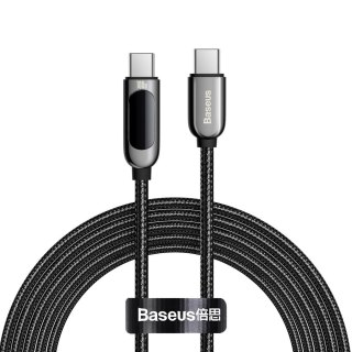 Kabel przewód USB-C - USB-C z wyświetlaczem miernikiem mocy 2m - czarny BASEUS