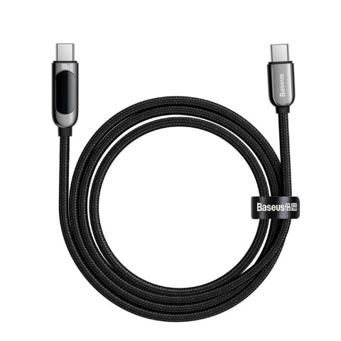 Kabel przewód USB-C - USB-C z wyświetlaczem miernikiem mocy 2m - czarny BASEUS