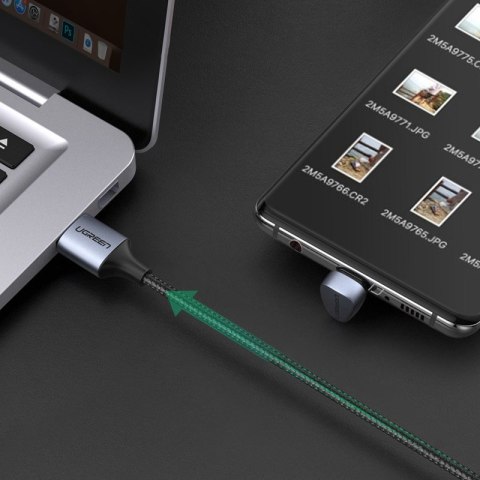 Kabel przewód kątowy USB - USB-C dla graczy QC AFC FCP 1m - szary UGREEN