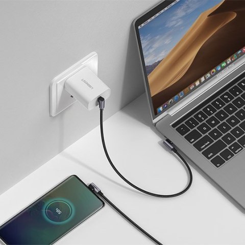 Kabel przewód kątowy z bocznym wtykiem USB-C na USB-C Quick Charge 1m - szary UGREEN