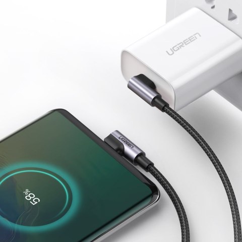 Kabel przewód kątowy z bocznym wtykiem USB-C na USB-C Quick Charge 1m - szary UGREEN