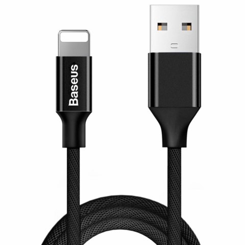 Kabel przewód w materiałowym oplocie USB - iPhone Lightning 1.8m - czarny BASEUS