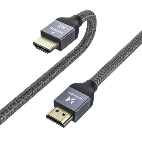 Mocny wytrzymały kabel HDMI 2.1 8K / 4K / 2K w oplocie 2m - srebrny WOZINSKY