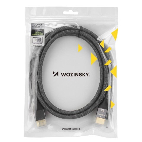 Mocny wytrzymały kabel HDMI 2.1 8K / 4K / 2K w oplocie 2m - srebrny WOZINSKY