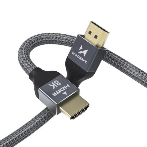 Mocny wytrzymały kabel HDMI 2.1 8K / 4K / 2K w oplocie 2m - srebrny WOZINSKY