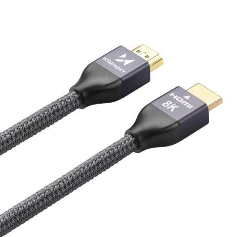 Mocny wytrzymały kabel HDMI 2.1 8K / 4K / 2K w oplocie 2m - srebrny WOZINSKY