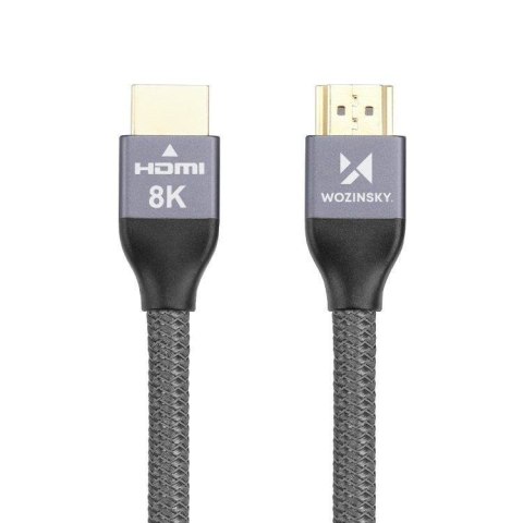 Mocny wytrzymały kabel HDMI 2.1 8K / 4K / 2K w oplocie 2m - srebrny WOZINSKY