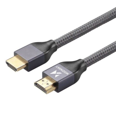 Mocny wytrzymały kabel HDMI 2.1 8K / 4K / 2K w oplocie 2m - srebrny WOZINSKY