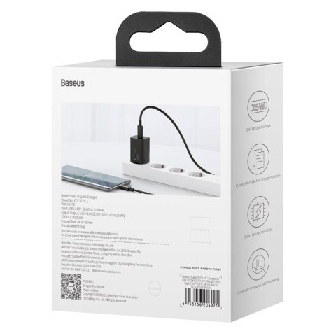 Super szybka ładowarka USB-C 25W Power Delivery Quick Charge - czarny BASEUS