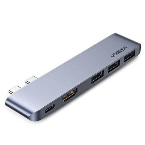 Wielofunkcyjny HUB port do MacBook Pro / Air 2x USB-C na USB-C HDMI 3x USB 3.0 - szary UGREEN